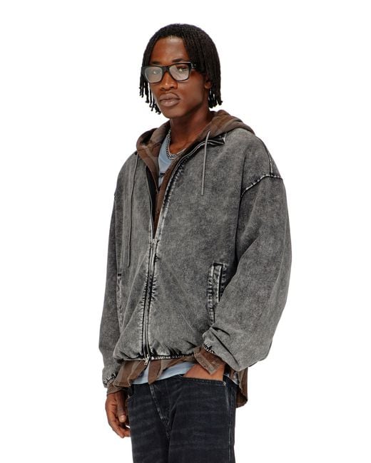 DIESEL Gray Sweat Jacket With Denim Effect for men