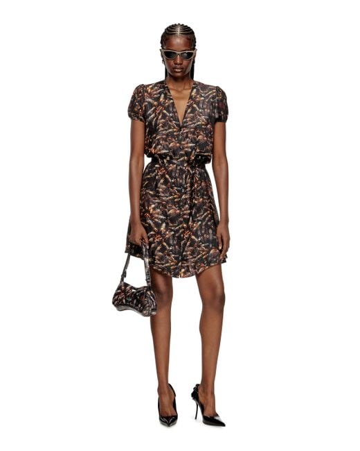 DIESEL Black Viscose Dress With Waist Belt