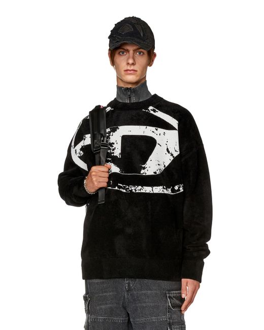 DIESEL Black Sweatshirt With Distressed Oval D for men