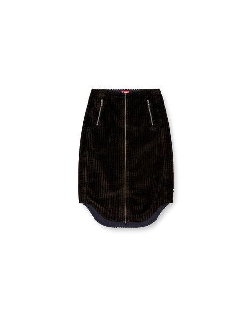 DIESEL Black Cotton Midi Skirt With Zipper