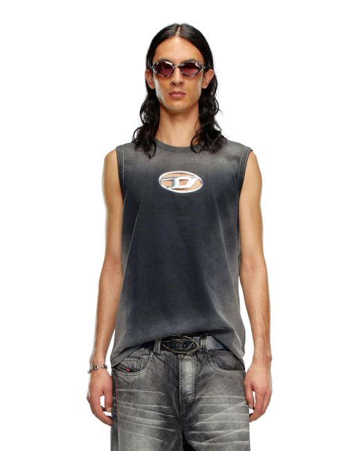 DIESEL Black Faded Tank Top With Puffy Oval D for men