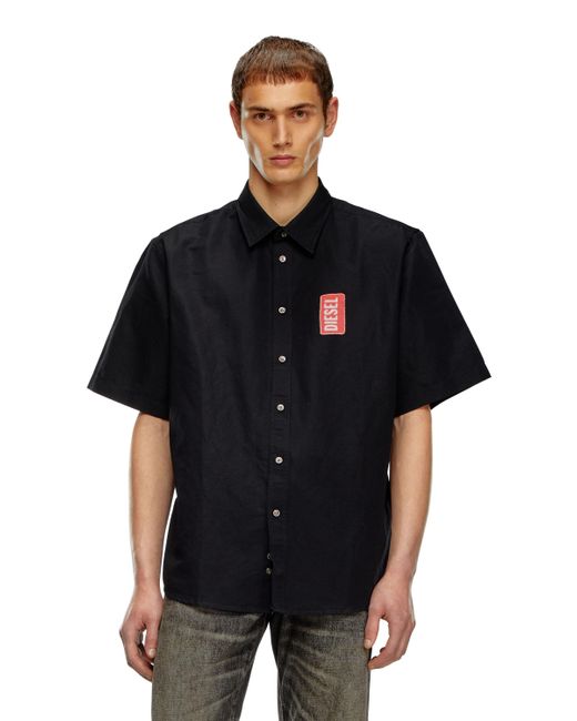 DIESEL Black Printed Linen-blend Short-sleeve Shirt for men