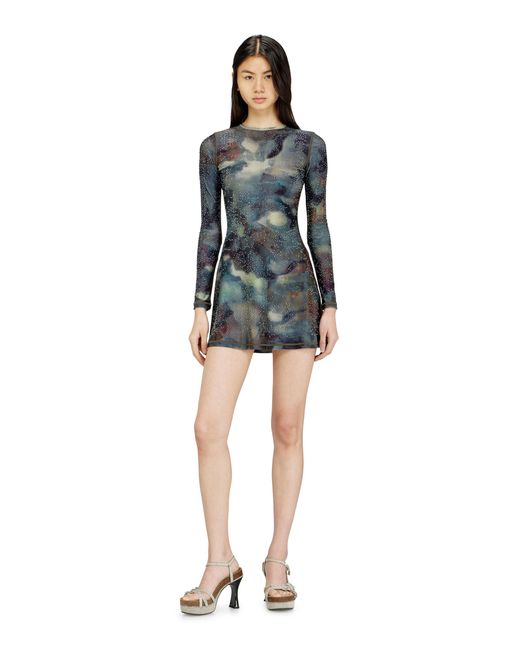DIESEL Black Printed Mini Dress With Crystal Details