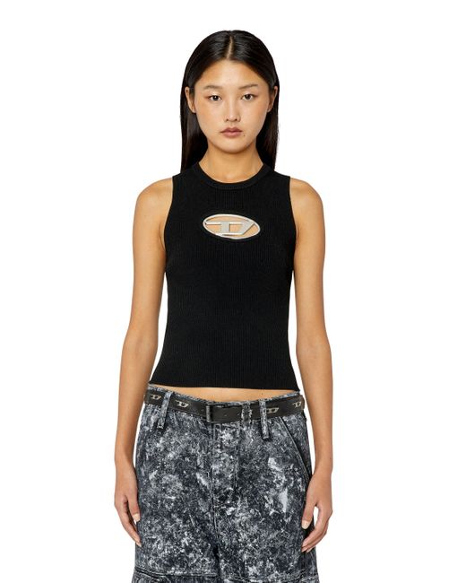DIESEL Cut-out Knit Top With Logo Plaque in Black | Lyst