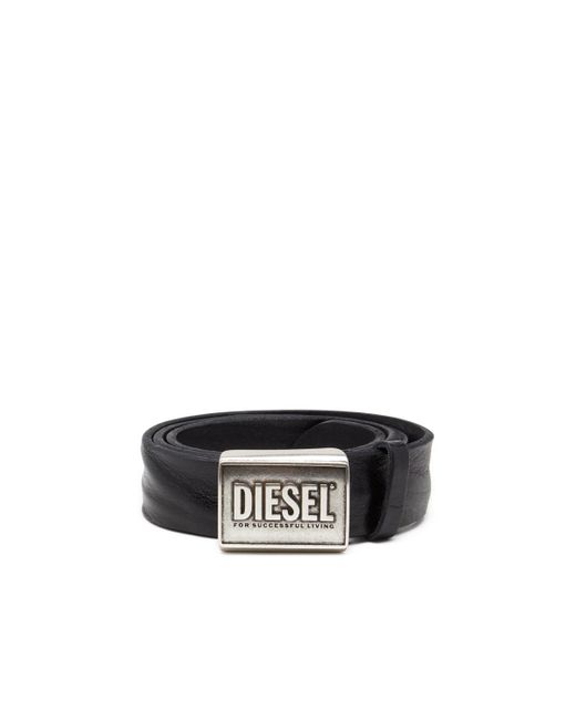 DIESEL メンズ ブラック レザーベルト