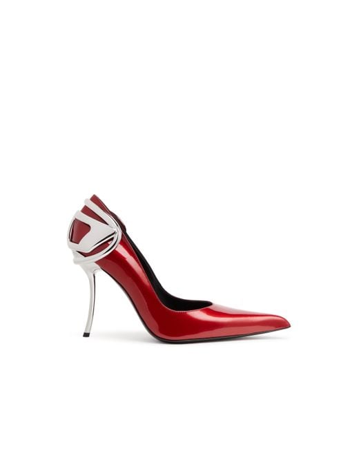 DIESEL Red Metallic Patent Leather Pointed-Toe Stilettos