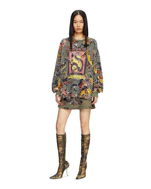 DIESEL Gray Destroyed Snake-print Long-sleeve T-shirt
