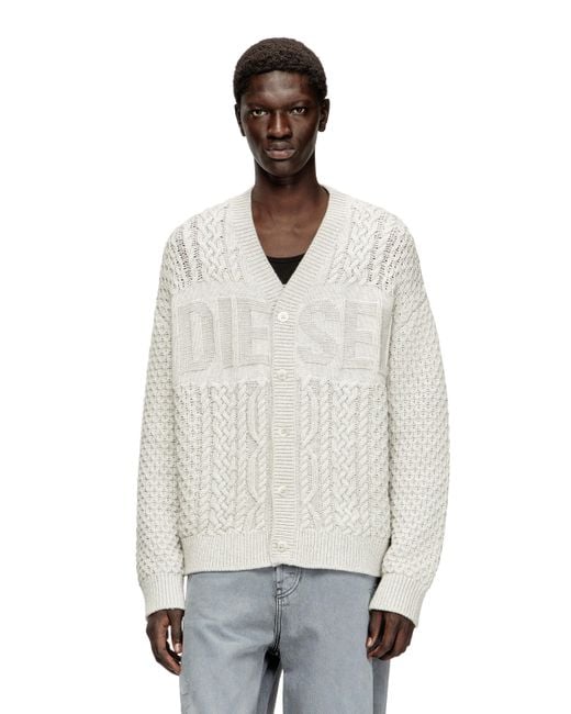 DIESEL White Cable-Knit Cardigan With Logo for men