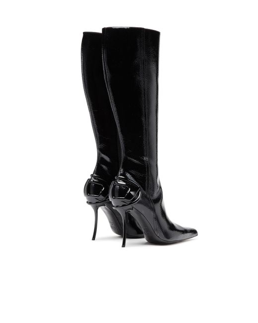 DIESEL D-Ten&Half-Glossy Knee-High Boots With Curved Heel Black