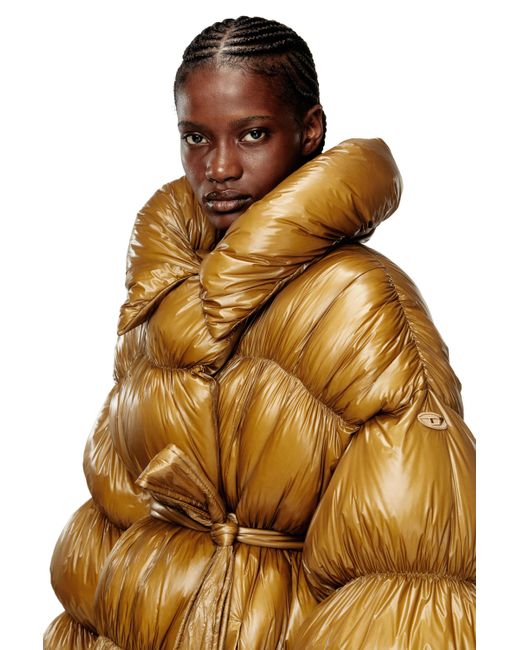DIESEL Yellow Quilted Down Coat With Belt