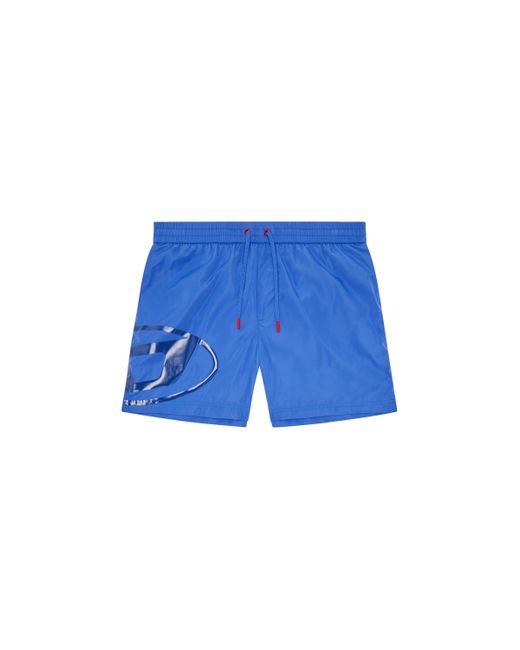DIESEL Blue Swim Shorts With Shiny Oval D Logo for men