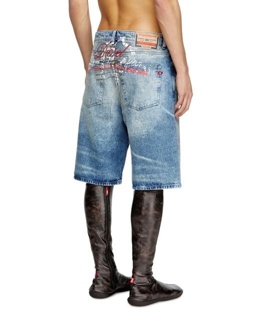 メンズ DIESEL Denim Shorts With Lyrics Print Blue