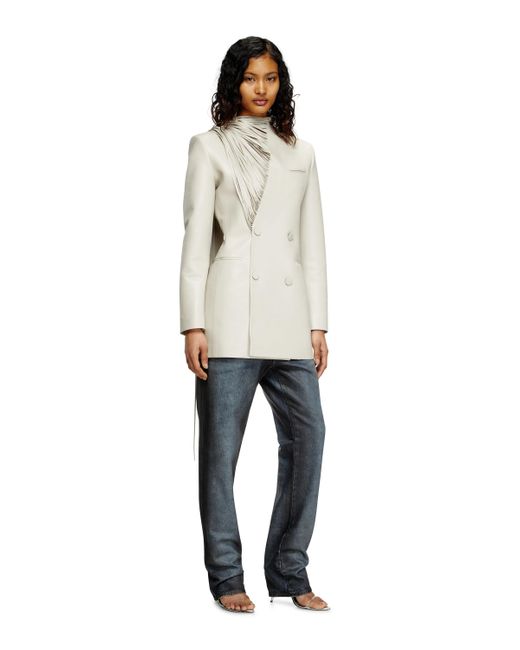 DIESEL Natural Short Coat With Shredded Scarf Fringing