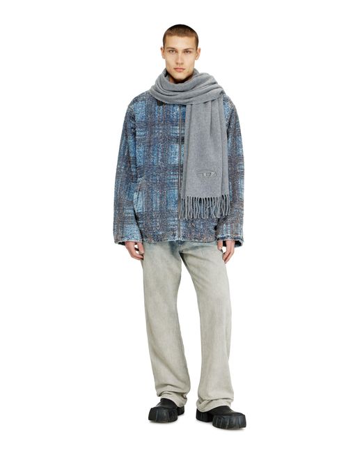 DIESEL Gray Wool-Blend Scarf With Fringed Edges