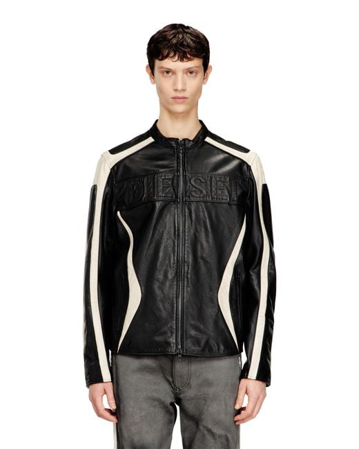 DIESEL Black Colour-Block Leather Biker Jacket for men