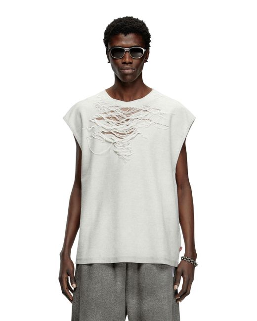 DIESEL White Sleeveless Sweatshirt With Distressed Front for men