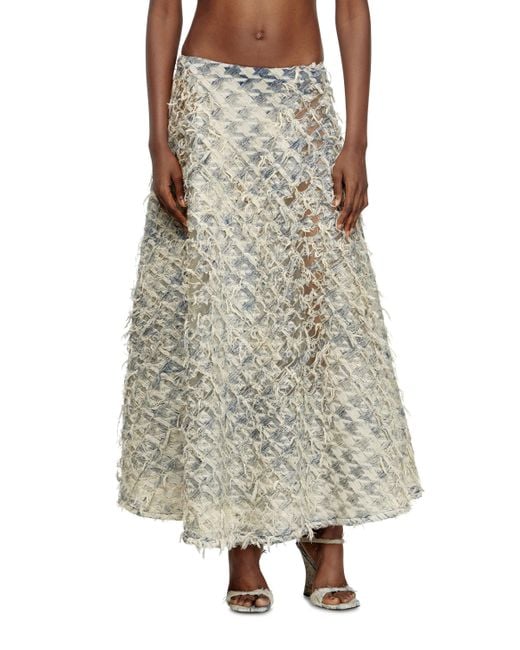 DIESEL Natural Long Skirt In Dévoré Houndstooth Denim