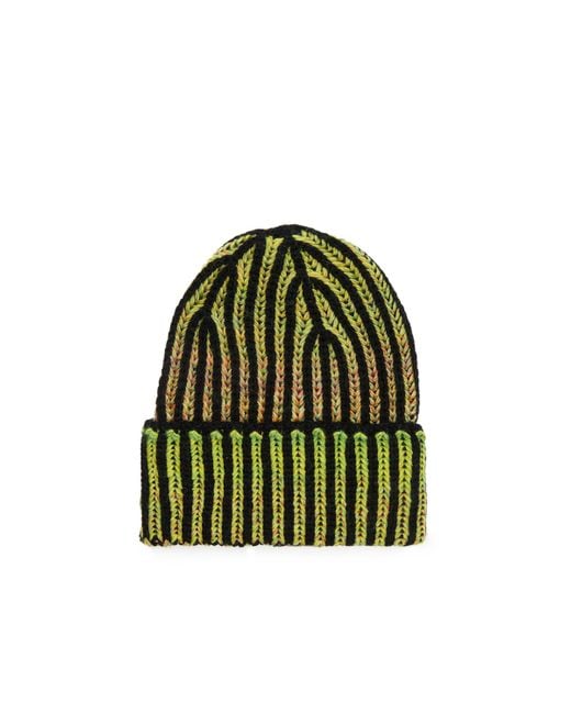 Beanie a coste con righe fluo dégradé di DIESEL in Green