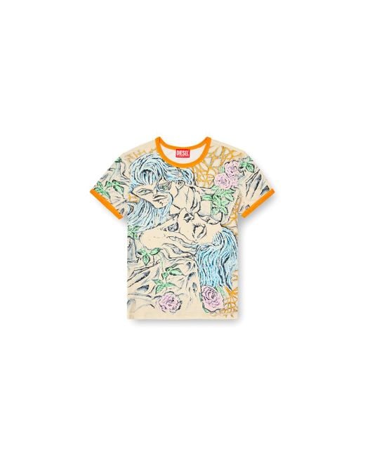 DIESEL Green T-Shirt With Tattoo Print