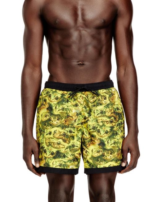 DIESEL メンズ グリーン Swim Shorts With All-Over Print
