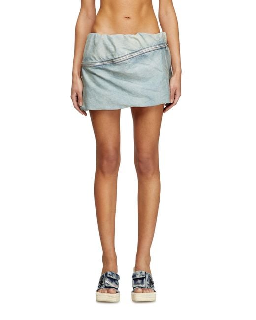 DIESEL Short Denim Skirt With Zip Detail Blue
