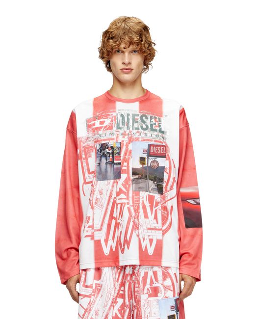 DIESEL Red Striped Long-Sleeve T-Shirt With Photo Patches for men