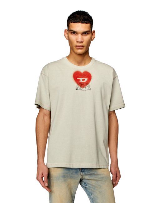DIESEL White T-shirt With Heart Print for men