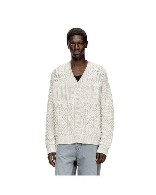 DIESEL White Cable-Knit Cardigan With Logo for men