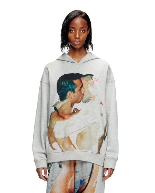 DIESEL Hoodie With Graphic Print Gray