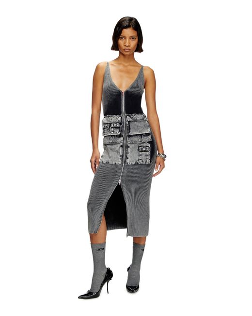 DIESEL Gray Knit Midi Dress With Contrast Pockets
