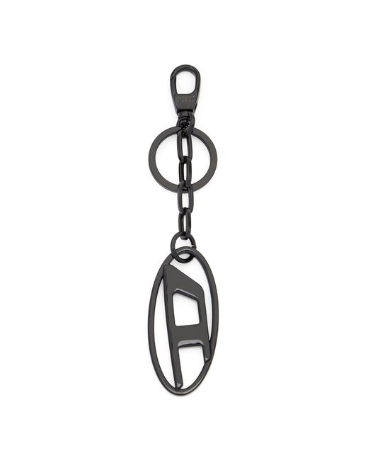 DIESEL Black Metal Keyring With Logo Plaque