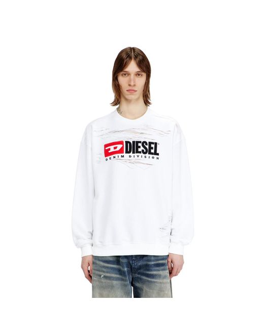 DIESEL White Sweatshirt With Devorèe Floating Threads for men