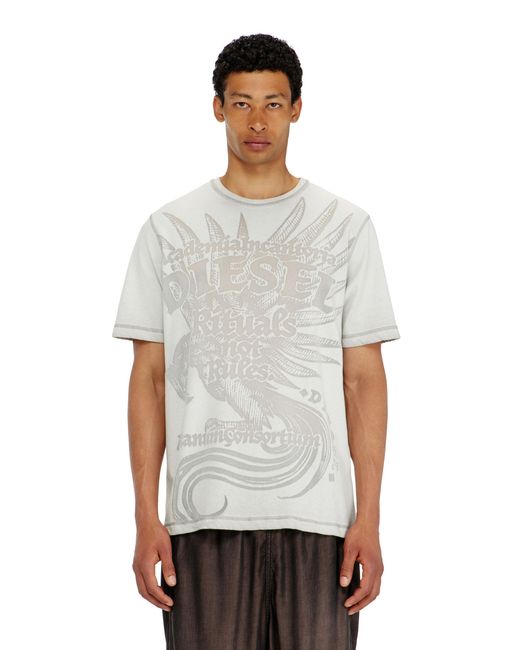 DIESEL White Jersey T-Shirt With Embossed Graphic for men