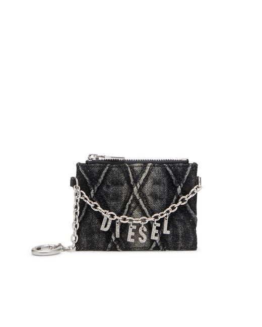 DIESEL Black Card Holder With Chain And Zip Coin Pocket