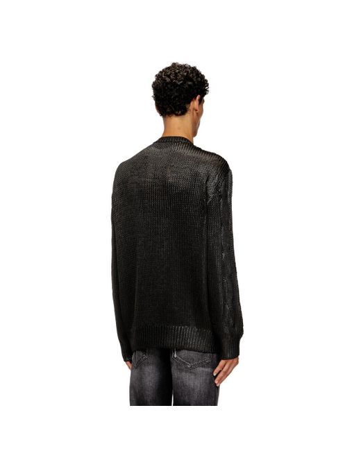 DIESEL Black Cable-Knit Jumper With Shiny Effect for men