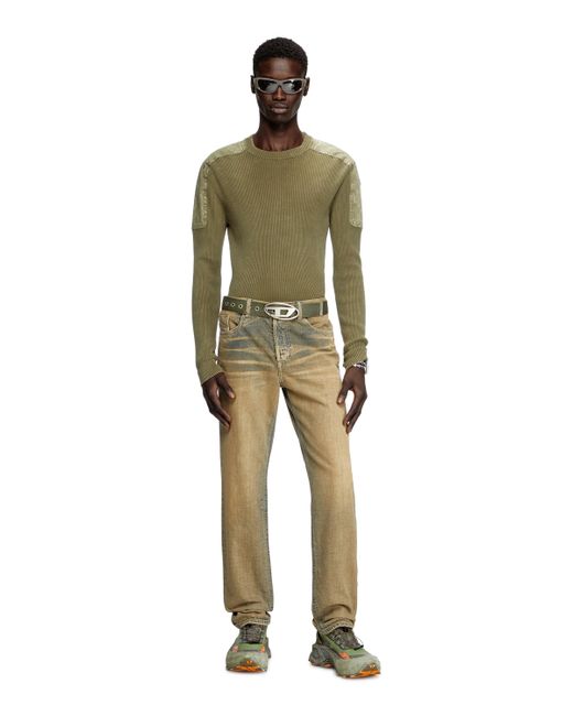 DIESEL Green Jumper With Contrast Shoulder Panels for men