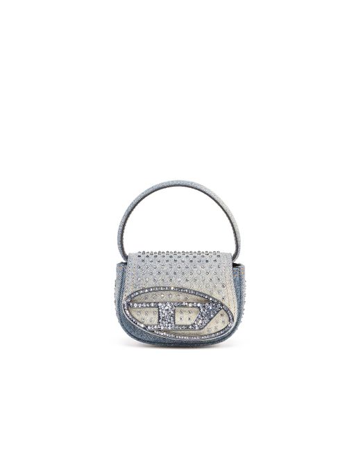 DIESEL White Ikonische Mini-Tasche aus Denim mit Strass