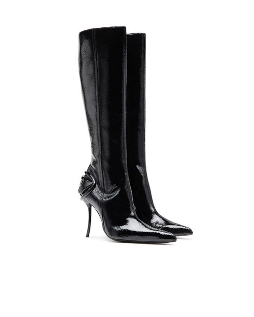 DIESEL D-Ten&Half-Glossy Knee-High Boots With Curved Heel Black