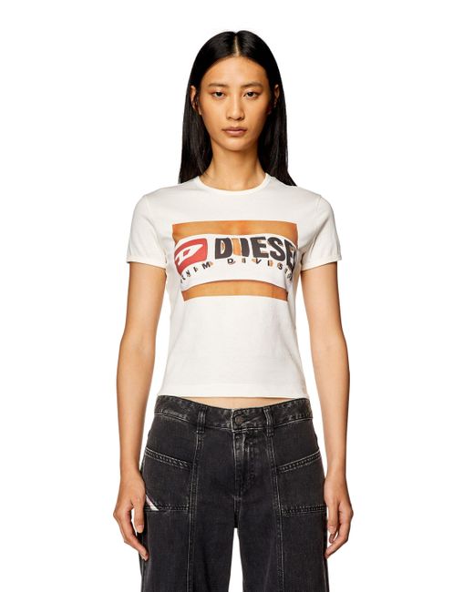 DIESEL White T-shirt With Bandeau Print