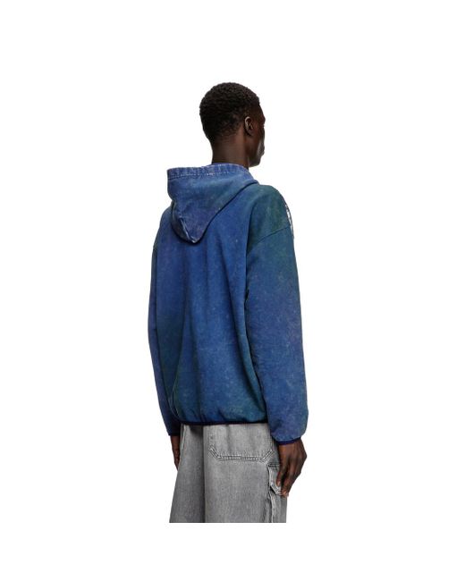 DIESEL Blue Zip-Up Hoodie With Distressed Effects for men