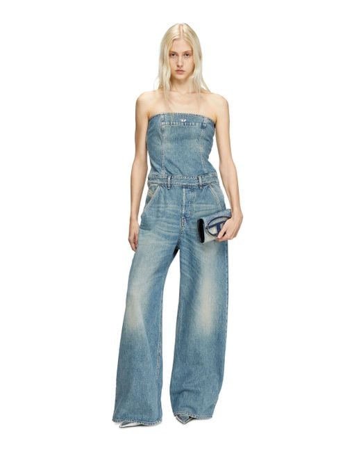 DIESEL Blue Denim Strapless Jumpsuit