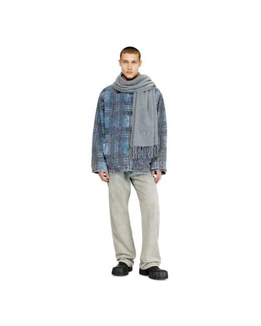 DIESEL Gray Wool-Blend Scarf With Fringed Edges