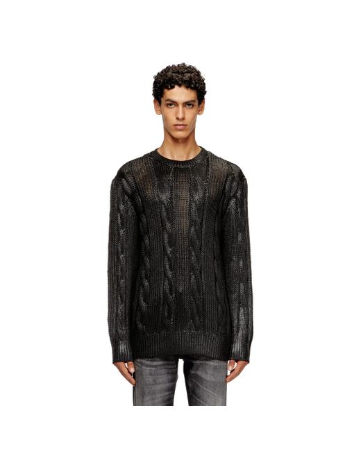 DIESEL Black Cable-Knit Jumper With Shiny Effect for men