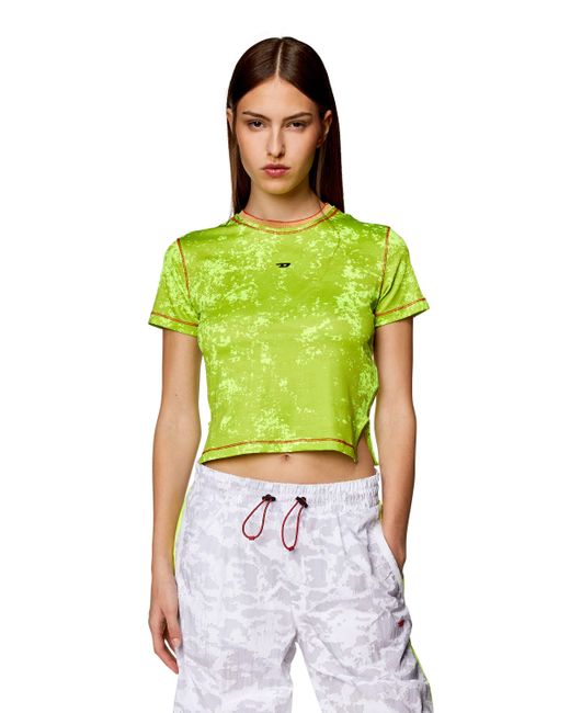 DIESEL Green Cropped T-shirt With Cloudy Print