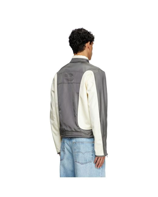 DIESEL Gray Colour-block Biker Jacket With Piping for men