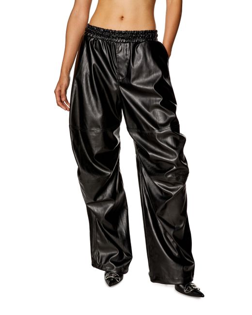 DIESEL Black Oversized Cargo Pants In Coated Fabric