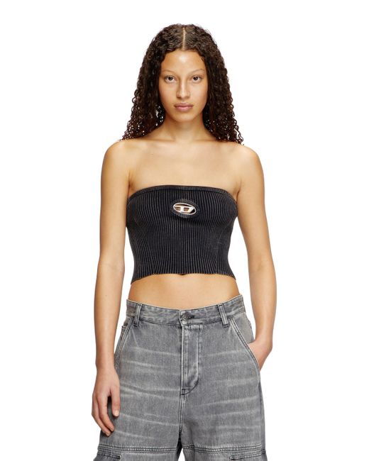 DIESEL Black Knit Tube Top With Cut-out Logo