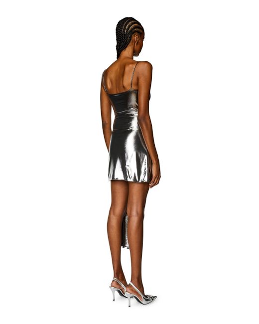 DIESEL White Short Metallic Dress With Draped Panel