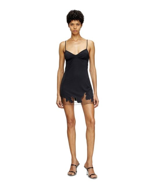 DIESEL Blue Nylon Mini Dress With Tulle Insert
