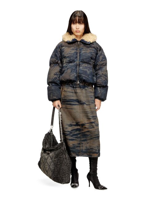 DIESEL Black Midi Denim Skirt With Drawstring